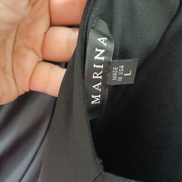 Marina Women's Sz L Black Cocktail Dress Beaded Black Long Sleeve‎ Midi NWT - Picture 7 of 16